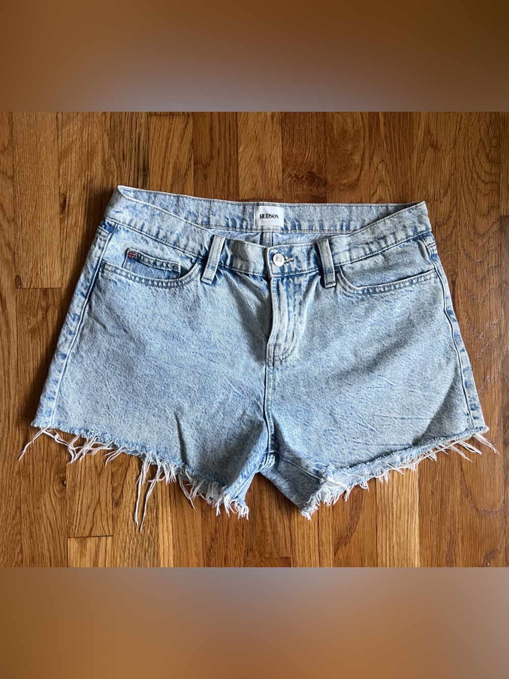 Hudson Jeans Light Wash Frayed Hem Denim Shorts